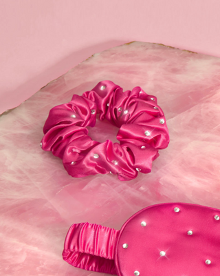 Μεταξωτό λαστιχάκι μαλλιών με κρύσταλλα - ροζ Crystallove - 2