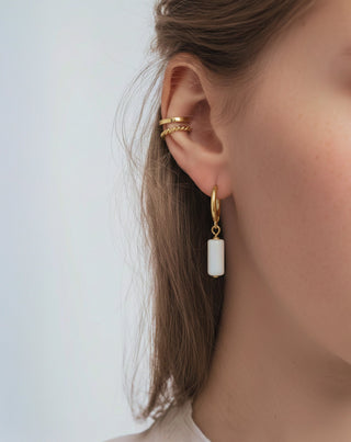 Επίχρυσα σκουλαρίκια με φυσικές πέτρες σετ σκουλαρίκια από λευκό νεφρίτη Mys - 3