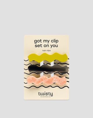 Σετ από κυματιστά τσιμπιδάκια μαλλιών - πράσινο, μαύρο, ροζ Twisty 3 τεμ. - 1