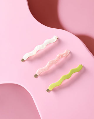 Σετ από κυματιστές καρφίτσες μαλλιών μαργαριτάρι, πράσινο, ροζ Twisty 3 τμχ. - 2