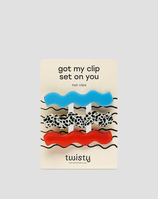 Σετ από κυματιστά τσιμπιδάκια μαλλιών - μαρμάρινα, μπλε, κόκκινα Twisty 3 τεμ. - 1