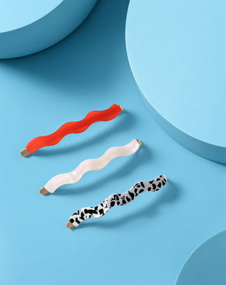 Σετ από κυματιστές καρφίτσες μαλλιών κόκκινες, μαρμάρινες, μαργαριταρένιες Twisty 3 τμχ. - 2