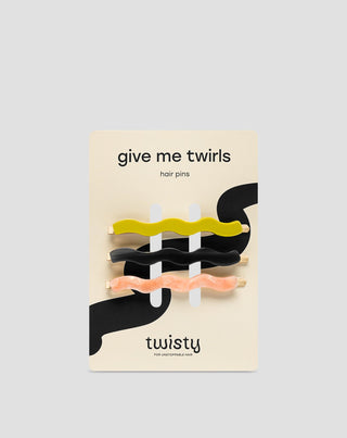 Σετ από κυματιστές καρφίτσες μαλλιών πράσινες, μαύρες, ροζ Twisty 3 τεμ. - 1