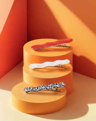 Σετ από κυματιστά τσιμπιδάκια μαλλιών - κόκκινο, μαρμάρινο, μαργαριταρένιο Twisty 3 τεμ. - 2