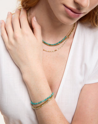 Βραχιόλι από επιχρυσωμένο ανοξείδωτο ατσάλι με αφρικανικό τυρκουάζ και αμαζονίτη Mys_1 - 2