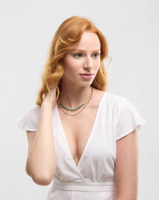 Κολιέ από επιχρυσωμένο ανοξείδωτο ατσάλι με αφρικανικό τυρκουάζ και αμαζονίτη Mys_2 - 4