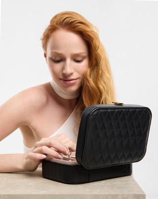 Μεγάλο κουτί κοσμημάτων με θήκες, ρολά και καθρέφτη, μαύρο Mys_2 - 3