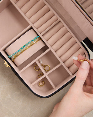 Μεγάλο κουτί κοσμημάτων με θήκες, ρολά και καθρέφτη, μαύρο Mys_1 - 2