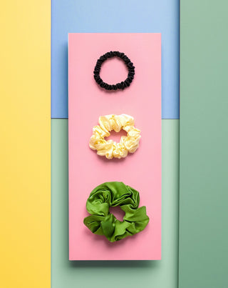 Σετ ελαστικών μαλλιών από 100% φυσικό μετάξι - πράσινο, κρεμ, μαύρο Twisty 3 τεμ. - 3