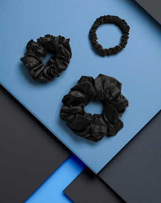 Σετ μαύρα ελαστικά μαλλιών από 100% φυσικό μετάξι Twisty 3 τεμ. - 3