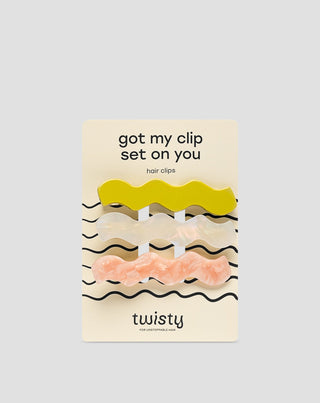 Σετ από κυματιστά τσιμπιδάκια μαλλιών - μαργαριτάρι, πράσινο, ροζ Twisty 3 τεμ. - 1