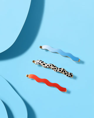 Σετ από κυματιστές καρφίτσες μαλλιών μαρμάρινες, μπλε, κόκκινες Twisty 3 τεμ. - 2