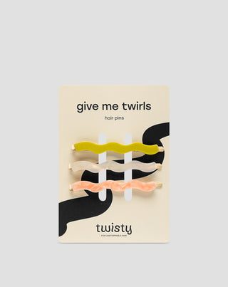 Σετ από κυματιστές καρφίτσες μαλλιών μαργαριτάρι, πράσινο, ροζ Twisty 3 τμχ. - 1