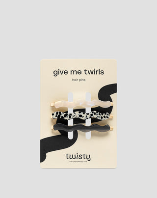 Σετ από κυματιστές καρφίτσες μαλλιών - μαρμάρινη, μαργαριταρένια, μαύρη Twisty 3 τεμ. - 1