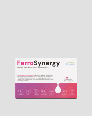 Συμπλήρωμα διατροφής για έλλειψη σιδήρου για την υποστήριξη της απορρόφησης με βιταμίνη C, Β12 και φολικό οξύ Gardenpharm FerroSynergy 30 τεμ. - 1