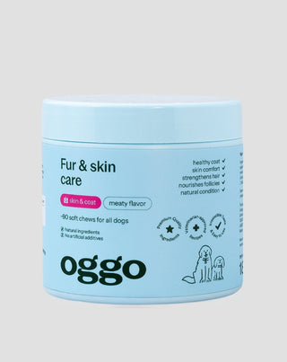 διατροφικό συμπλήρωμα fur &amp; skin karma για σκύλους για όμορφο τρίχωμα και υγιές δέρμα oggo 180 g