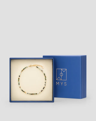 Mys βραχιόλι αστραγάλου από επιχρυσωμένο ανοξείδωτο ατσάλι με αφρικανικό τυρκουάζ και αμαζονίτη - 5