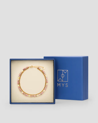 Mys βραχιόλι αστραγάλου από επιχρυσωμένο ανοξείδωτο ατσάλι με ροζ και λεμονιούχο νεφρίτη - 4