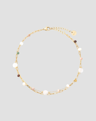 Βραχιόλι αστραγάλου από ανοξείδωτο ατσάλι επιχρυσωμένο με αχάτη, μαϊφάν, ίασπη και αβεντουρίνη Mys_3 - 1