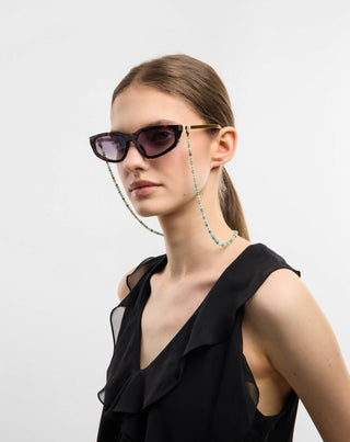 Επίχρυση αλυσίδα γυαλιών οράσεως με αφρικανικό τυρκουάζ και αμαζονίτη Mys_3 - 3