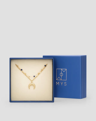 Κολιέ από επιχρυσωμένο ανοξείδωτο ατσάλι με μισοφέγγαρο και λάπις λάζουλι Mys - 5